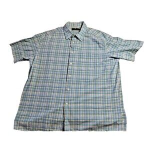 Blue Harbor Summer Cotton blend Short Sleeve Shirt XL Blue/yellow plaid.